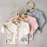 Animal Safari Embroidered Baby Cardigan Sweater (Organic)-Cardigan-Viverano Organics-0-3M-Natural-Urbanheer