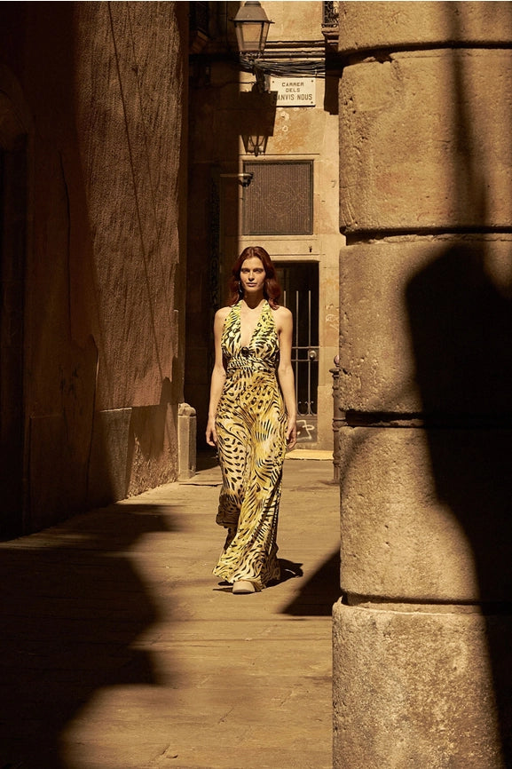 Ankle Length Dress with Accessory Detail-Dress-NOCTURNE-XS-Multi-Colored-Urbanheer