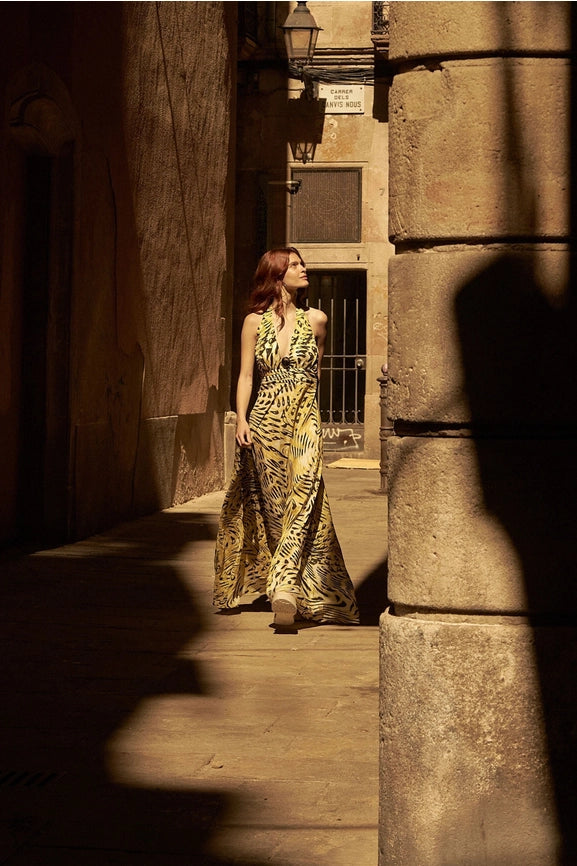 Ankle Length Dress with Accessory Detail-Dress-NOCTURNE-XS-Multi-Colored-Urbanheer