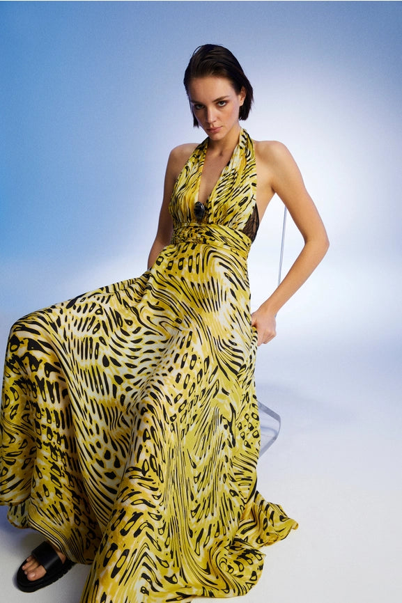 Ankle Length Dress with Accessory Detail-Dress-NOCTURNE-XS-Multi-Colored-Urbanheer