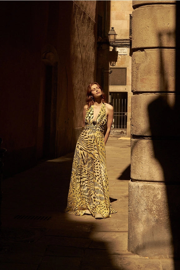 Ankle Length Dress with Accessory Detail-Dress-NOCTURNE-XS-Multi-Colored-Urbanheer