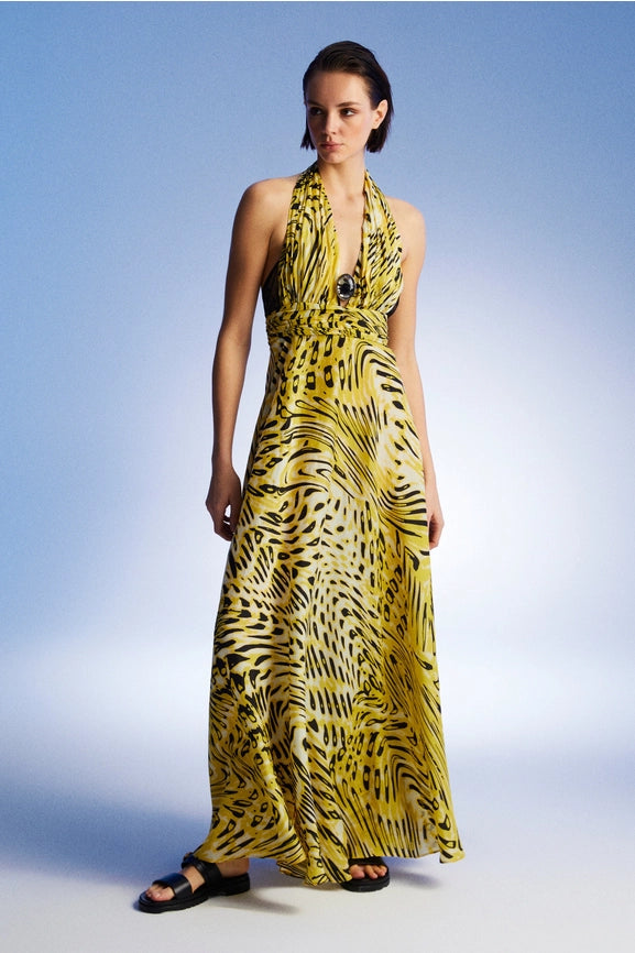 Ankle Length Dress with Accessory Detail-Dress-NOCTURNE-XS-Multi-Colored-Urbanheer