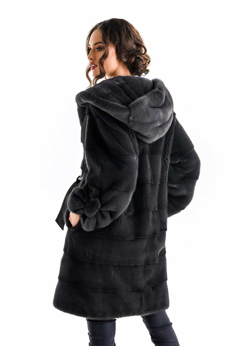 Anthracite Elegant Genuine Mink Fur Hooded Coat-Fur Coats-Buy Me Fur Ltd-Anthracite-S-Genuine Mink Fur-Urbanheer