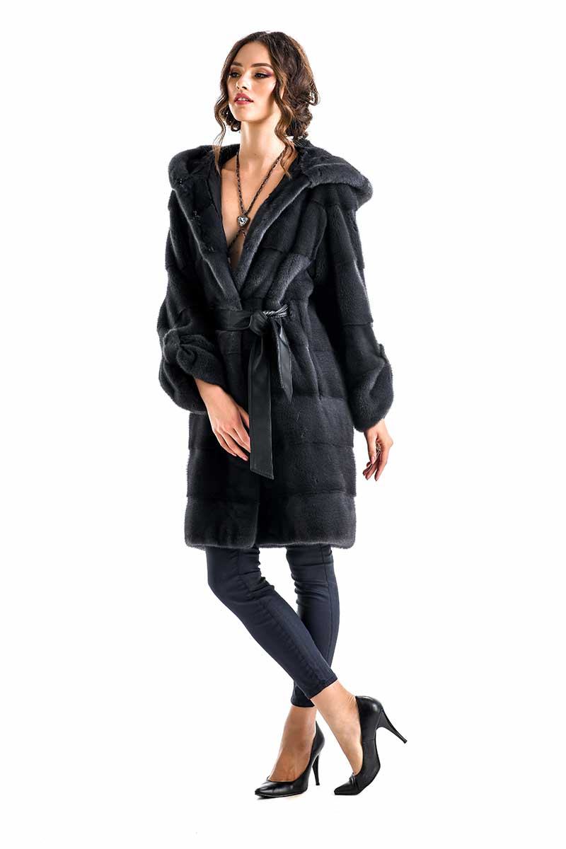 Anthracite Elegant Genuine Mink Fur Hooded Coat-Fur Coats-Buy Me Fur Ltd-Anthracite-S-Genuine Mink Fur-Urbanheer