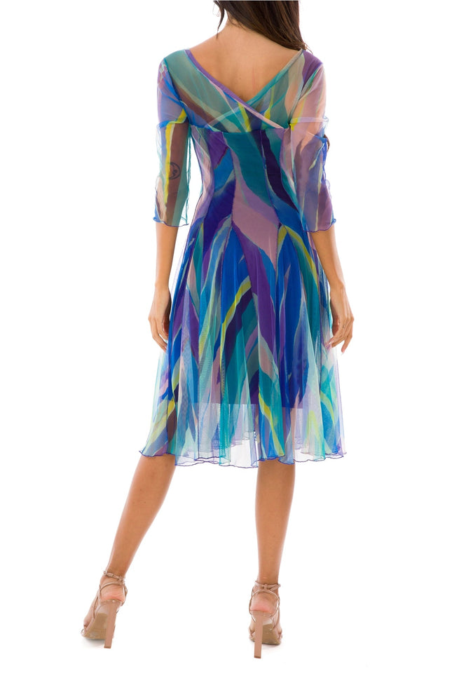 Aquarelle Fit and Flare 3/4 Sleeves Fit and Flared Dress