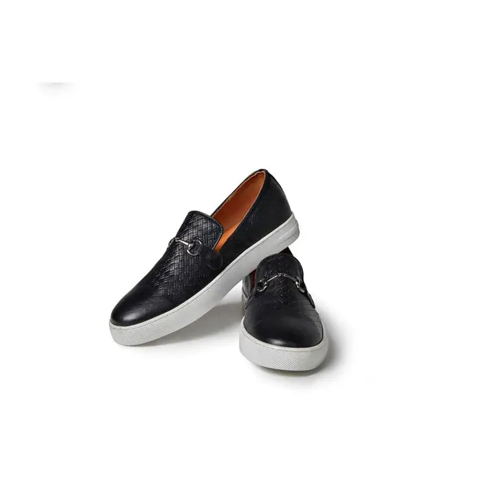 Ardent Black Crocskin Leather Horse-Bit Sneakers-Sneakers-keldante-42-Black-Urbanheer