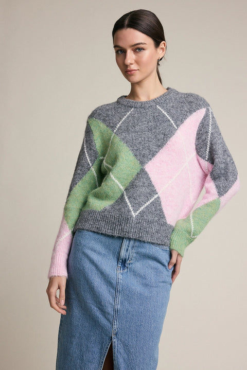 Argyle Pattern Knit Sweater