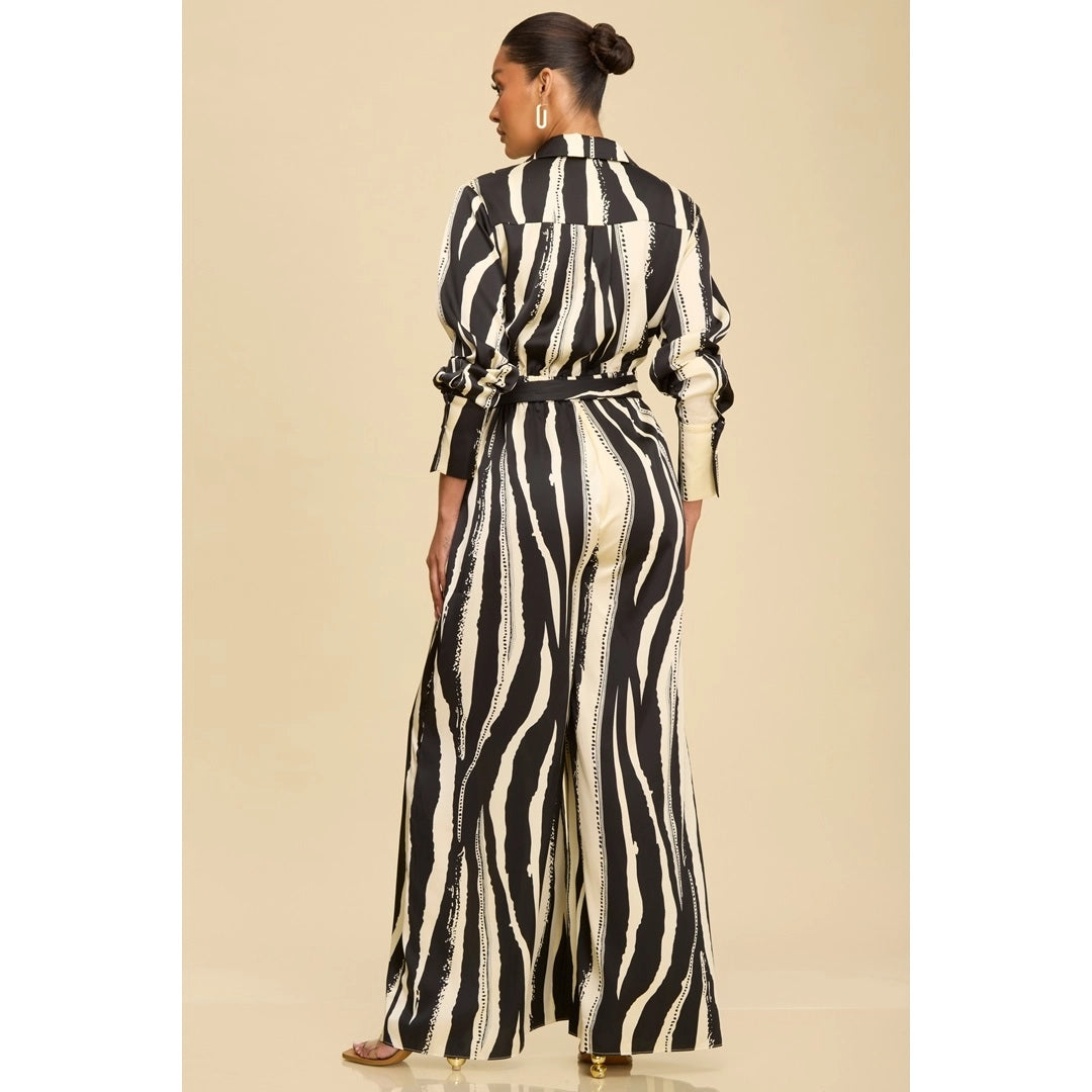Aria Shirt Jumpsuit in Black/White