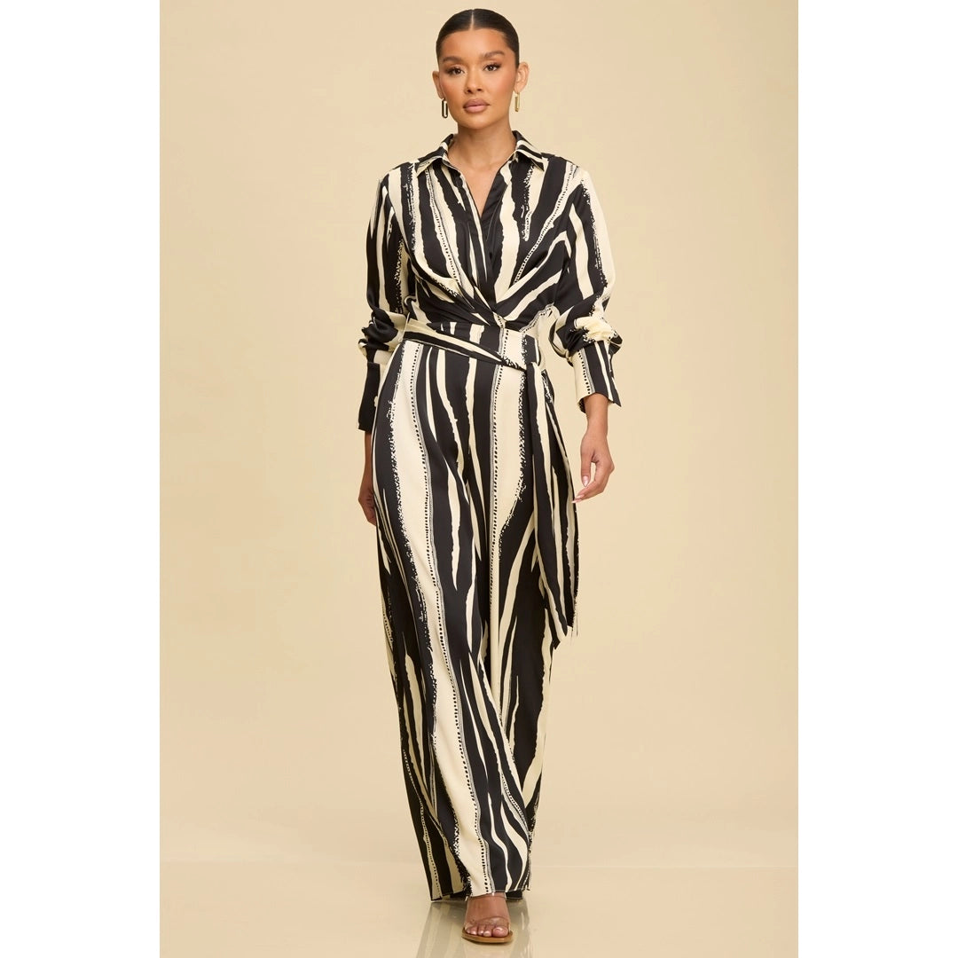 Aria Shirt Jumpsuit in Black/White