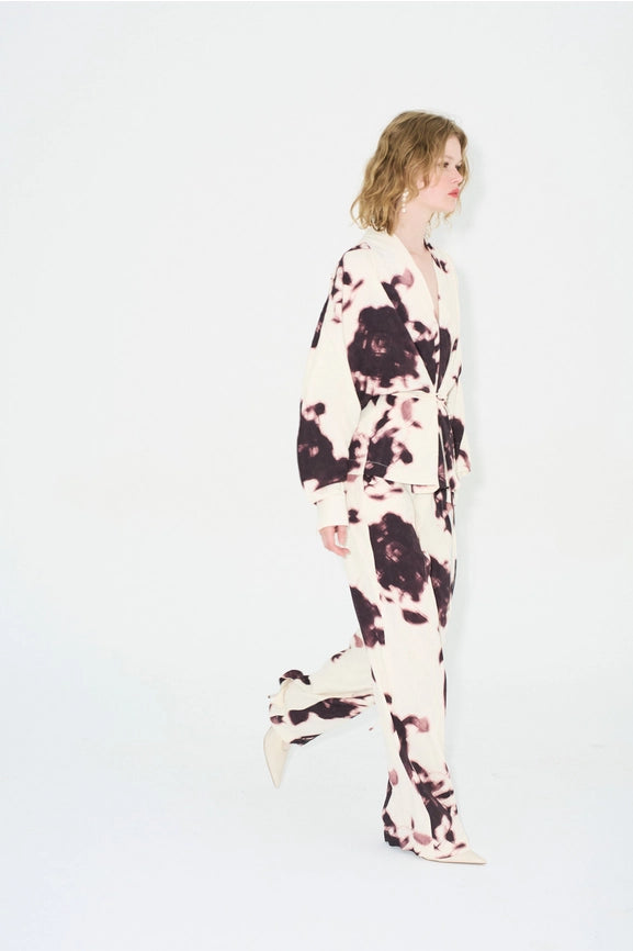 Arion Pants Wine-Rose-Pants-eikō ai-S-Cream background and Burgundy flowers-Urbanheer