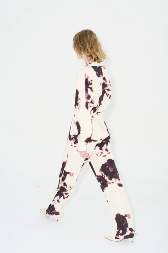 Arion Pants Wine-Rose-Pants-eikō ai-S-Cream background and Burgundy flowers-Urbanheer