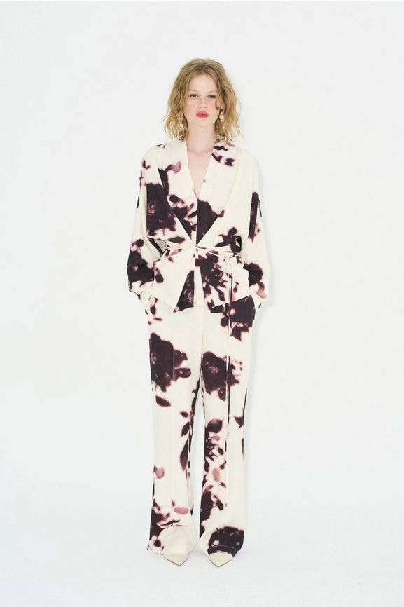 Arion Pants Wine-Rose-Pants-eikō ai-S-Cream background and Burgundy flowers-Urbanheer