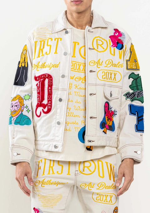 Art Dealer Graphic Nostalgic Fit Trucker Jacket-Jacket-First Row-S-L.KHAKI-Urbanheer