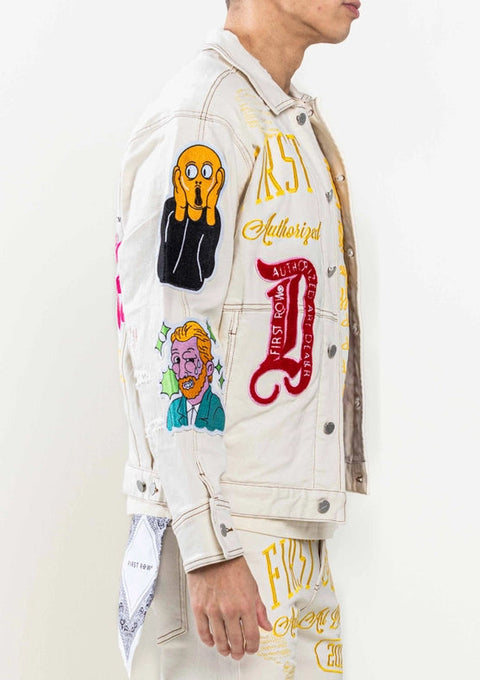 Art Dealer Graphic Nostalgic Fit Trucker Jacket-Jacket-First Row-S-L.KHAKI-Urbanheer