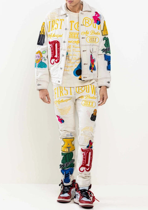 Art Dealer Graphic Nostalgic Fit Trucker Jacket-Jacket-First Row-S-L.KHAKI-Urbanheer