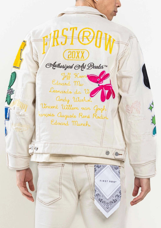 Art Dealer Graphic Nostalgic Fit Trucker Jacket-Jacket-First Row-S-L.KHAKI-Urbanheer