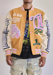 Art League Multi Patches Varsity Jacket Men-Jacket-First Row-S-Mustard-Urbanheer
