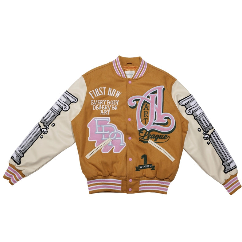 Art League Multi Patches Varsity Jacket Men-Jacket-First Row-S-Mustard-Urbanheer