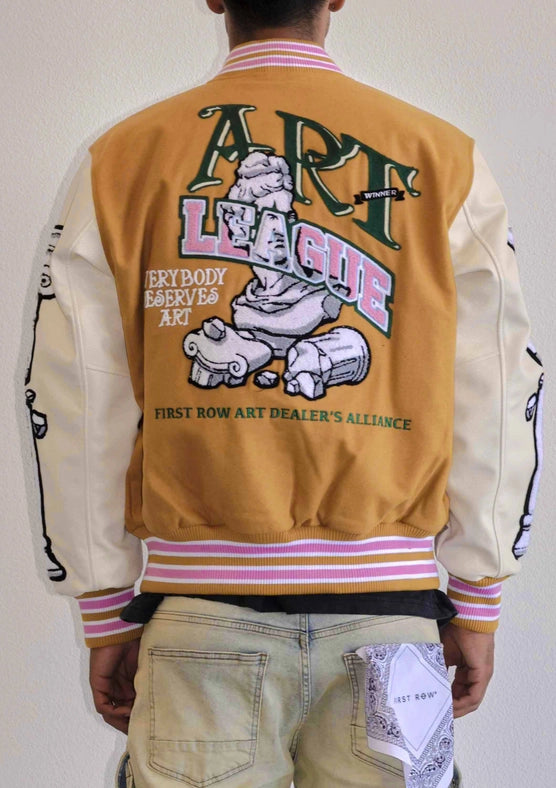 Art League Multi Patches Varsity Jacket Men-Jacket-First Row-S-Mustard-Urbanheer