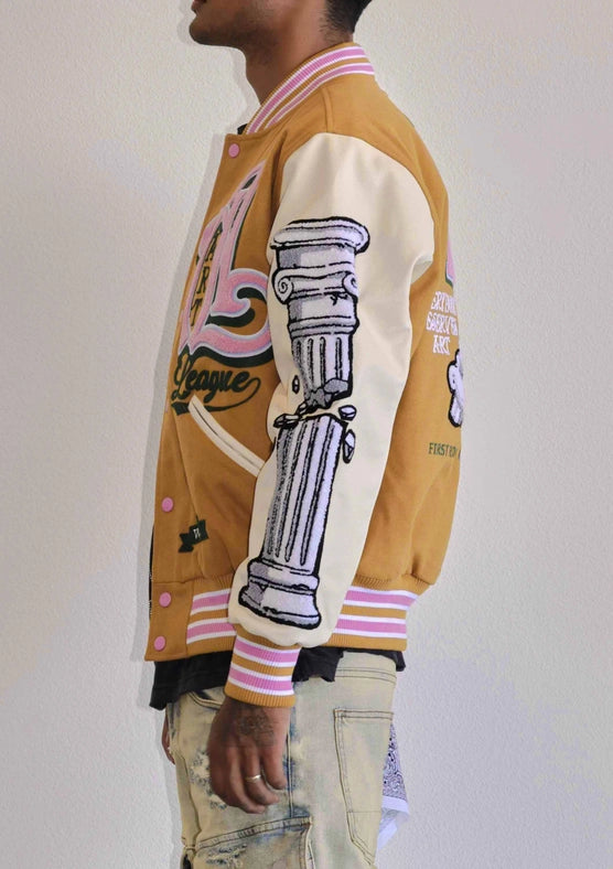 Art League Multi Patches Varsity Jacket Men-Jacket-First Row-S-Mustard-Urbanheer