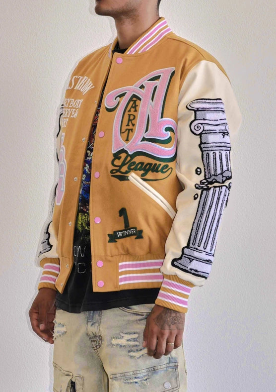 Art League Multi Patches Varsity Jacket Men-Jacket-First Row-S-Mustard-Urbanheer