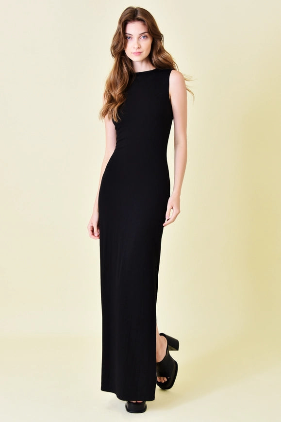 Asymmetric Neck Drape Maxi Dress Black-Dress-Fore Collection-S-BLACK-Urbanheer