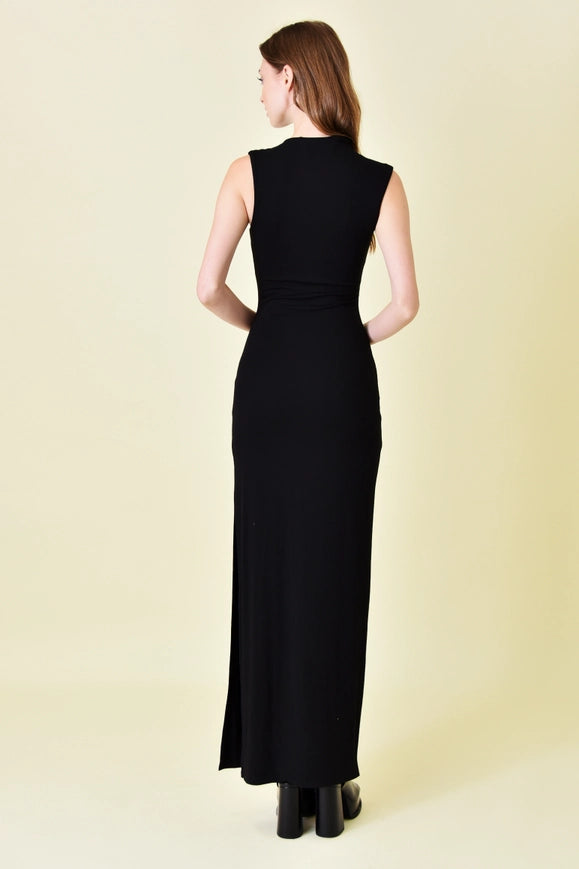 Asymmetric Neck Drape Maxi Dress Black-Dress-Fore Collection-S-BLACK-Urbanheer