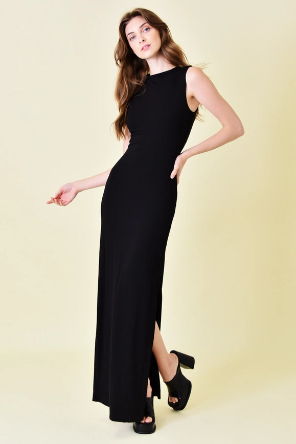 Asymmetric Neck Drape Maxi Dress Black-Dress-Fore Collection-S-BLACK-Urbanheer
