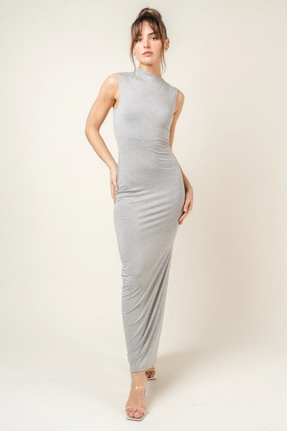 Asymmetric Neck Drape Maxi Dress H. Grey-Dress-Fore Collection-S-H. GREY-Urbanheer