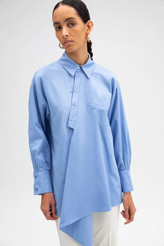 Asymmetric Poplin Tunic-TUNIC-Touché-S-Blue-Urbanheer