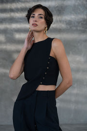 Asymmetric Vest with Buttons Black-Vest-FERRACHE-S-Black-Urbanheer