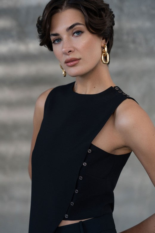 Asymmetric Vest with Buttons Black-Vest-FERRACHE-S-Black-Urbanheer