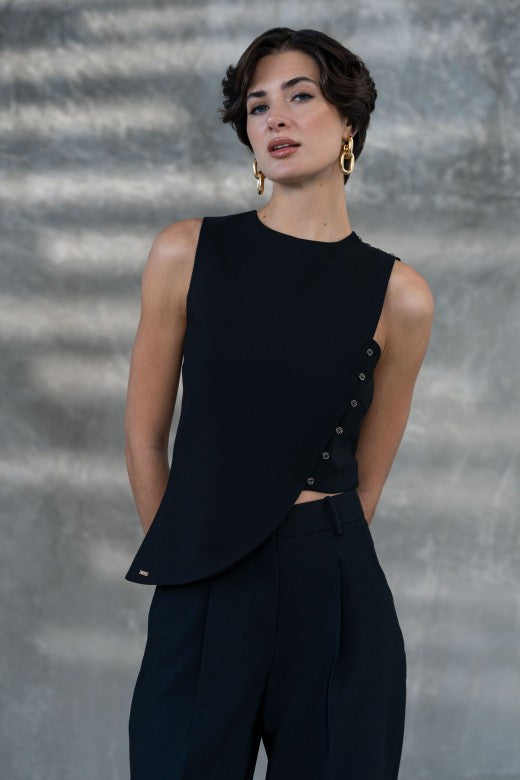 Asymmetric Vest with Buttons Black-Vest-FERRACHE-S-Black-Urbanheer