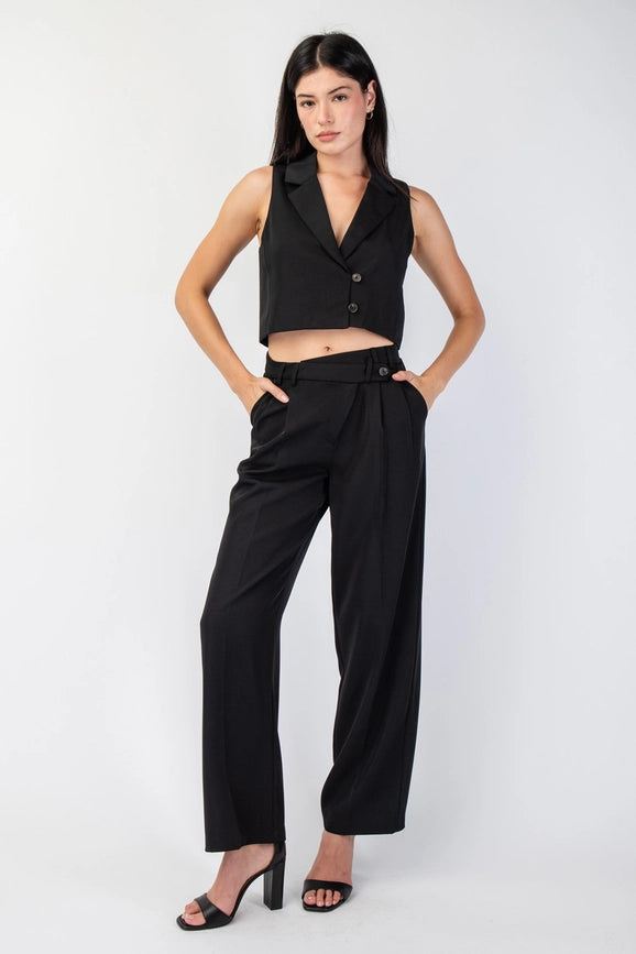 Asymmetric Wrap Front Woven Pants BLK-Pants-Edit by Nine-S-Urbanheer