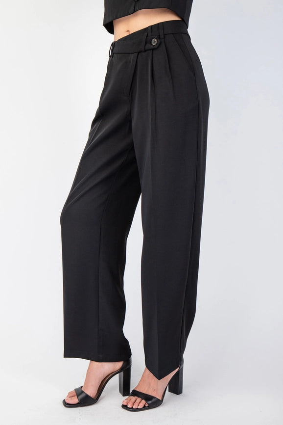 Asymmetric Wrap Front Woven Pants BLK-Pants-Edit by Nine-S-Urbanheer