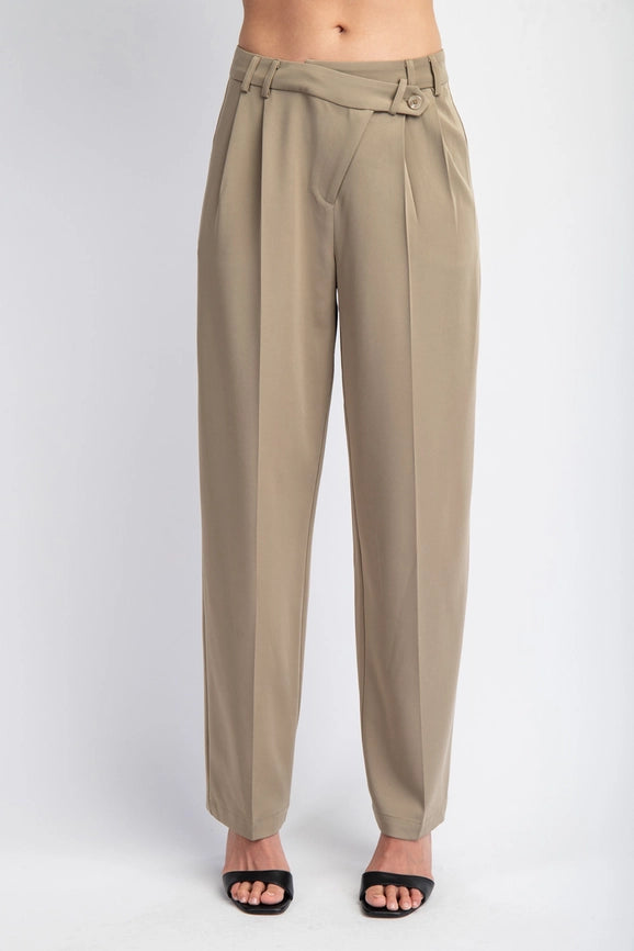 Asymmetric Wrap Front Woven Pants KHAKI TAUPE-Pants-Edit by Nine-S-Urbanheer