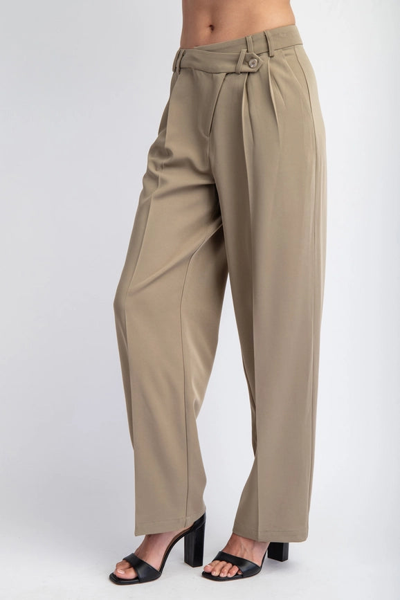 Asymmetric Wrap Front Woven Pants KHAKI TAUPE-Pants-Edit by Nine-S-Urbanheer