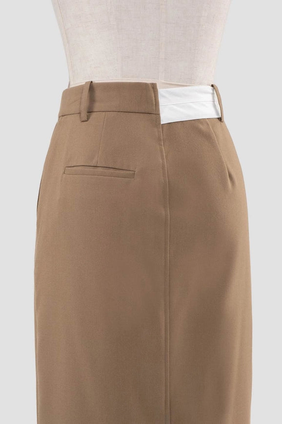 Asymmetrical Button Split Pencil Midi Skirt-Skirts-Moon River-XS-OLIVE-Urbanheer