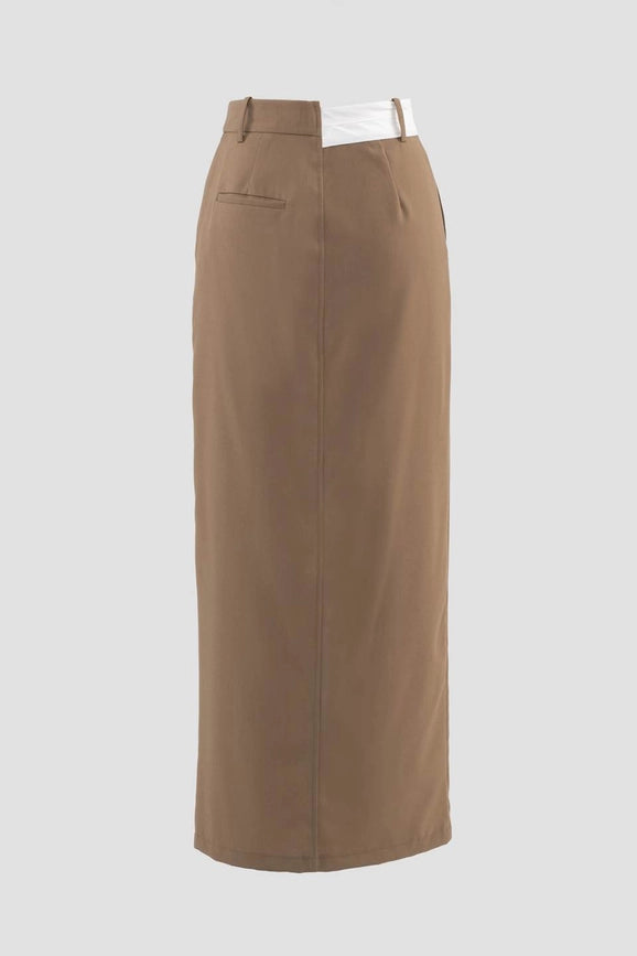 Asymmetrical Button Split Pencil Midi Skirt-Skirts-Moon River-XS-OLIVE-Urbanheer