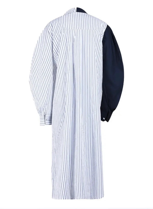 Asymmetrical Shirt Dress with Stripe-Solid Contrast-Dress-Luxe & Leather by Madonna & Co-42 x 44 in (106.7 x 111.8 cm)-Urbanheer