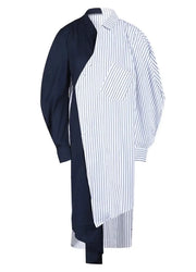 Asymmetrical Shirt Dress with Stripe-Solid Contrast-Dress-Luxe & Leather by Madonna & Co-42 x 44 in (106.7 x 111.8 cm)-Urbanheer