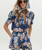 Athina Linen Shirt - Blue Poppy Print