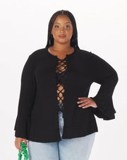 "Atlee" Viscose Lace-Up Full-Length Top in Black-Top-What Lo Wants-2X-Urbanheer