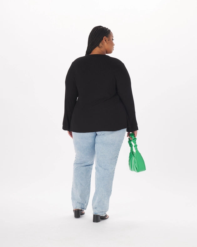 "Atlee" Viscose Lace-Up Full-Length Top in Black-Top-What Lo Wants-2X-Urbanheer