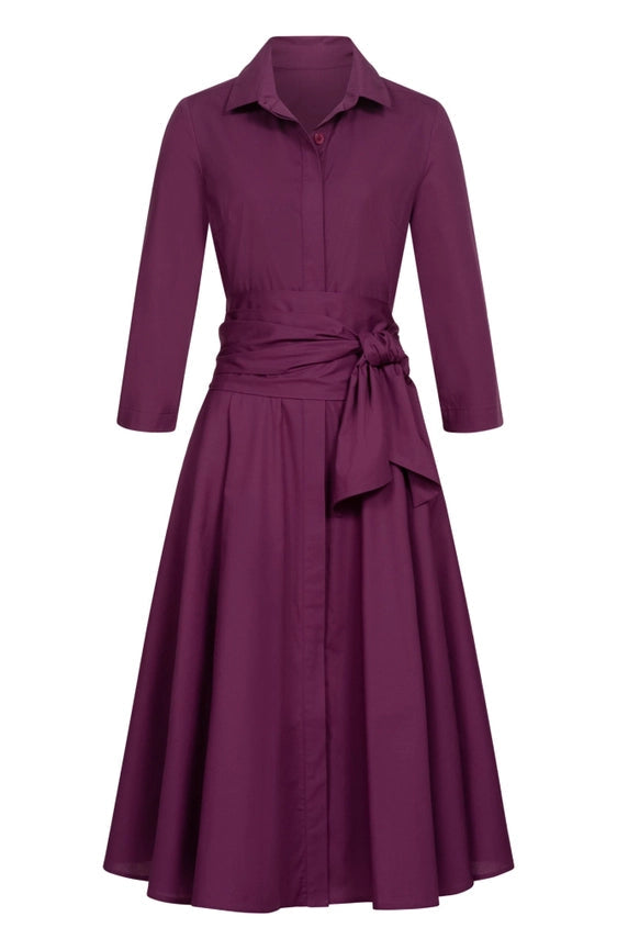 Aubergine Blouse Dress with Tie Belt-Dress-MARIANNA DÉRI-XXL-Urbanheer