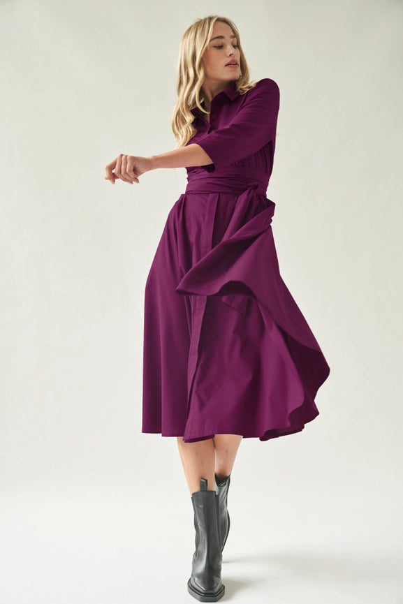Aubergine Blouse Dress with Tie Belt-Dress-MARIANNA DÉRI-XXL-Urbanheer