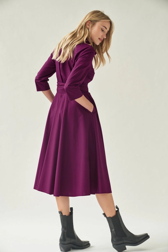 Aubergine Blouse Dress with Tie Belt-Dress-MARIANNA DÉRI-XXL-Urbanheer