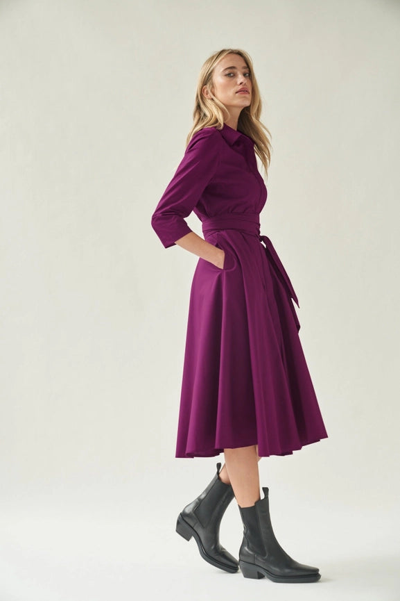 Aubergine Blouse Dress with Tie Belt-Dress-MARIANNA DÉRI-XXL-Urbanheer