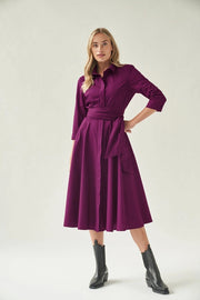Aubergine Blouse Dress with Tie Belt-Dress-MARIANNA DÉRI-XXL-Urbanheer