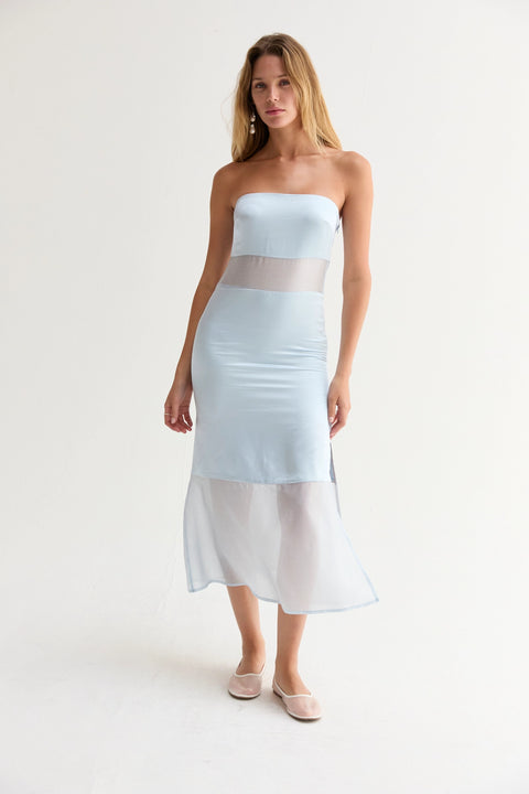Austin Satin Mixed Media Tube Dress